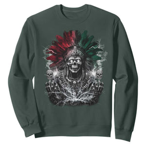 Ancient Aztec King Sweatshirt Calabera Azteca Mexican Skull Skeleton TS10 Dark Forest Green Print Your Wear