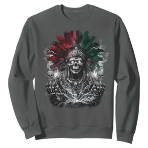 Ancient Aztec King Sweatshirt Calabera Azteca Mexican Skull Skeleton TS10 Dark Heather Print Your Wear
