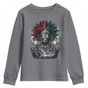 Ancient Aztec King Youth Sweatshirt Calabera Azteca Mexican Skull Skeleton TS10 Charcoal Print Your Wear