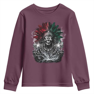 Ancient Aztec King Youth Sweatshirt Calabera Azteca Mexican Skull Skeleton TS10 Maroon Print Your Wear