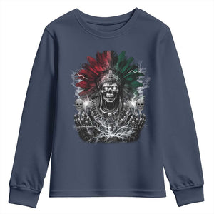 Ancient Aztec King Youth Sweatshirt Calabera Azteca Mexican Skull Skeleton TS10 Navy Print Your Wear