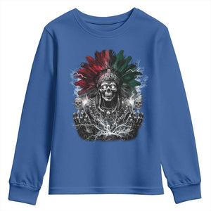 Ancient Aztec King Youth Sweatshirt Calabera Azteca Mexican Skull Skeleton TS10 Royal Blue Print Your Wear