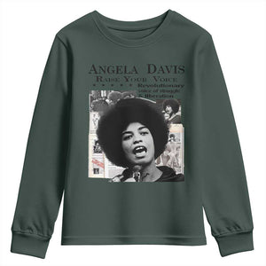 Angela Davis Youth Sweatshirt Raise Your Voice Revolutionary Power Liberation TS02 Dark Forest Green Print Your Wear
