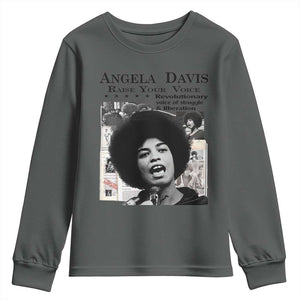 Angela Davis Youth Sweatshirt Raise Your Voice Revolutionary Power Liberation TS02 Dark Heather Print Your Wear