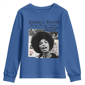 Angela Davis Youth Sweatshirt Raise Your Voice Revolutionary Power Liberation TS02 Royal Blue Print Your Wear