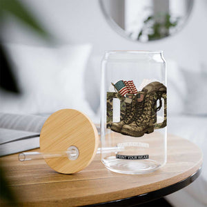 Army Military Dad Combat Boots American Flag Glass Can TS11 Print Your Wear