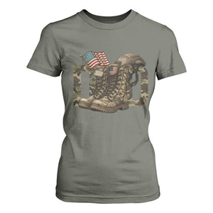 Army Military Dad Combat Boots American Flag T Shirt For Women TS11 Military Green Print Your Wear