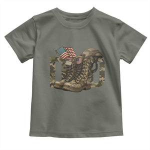 Army Military Dad Combat Boots American Flag Toddler T Shirt TS11 Military Green Print Your Wear