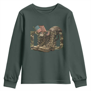 Army Military Dad Combat Boots American Flag Youth Sweatshirt TS11 Dark Forest Green Print Your Wear