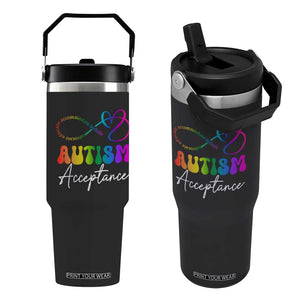 Autism Acceptance Flip Straw Tumbler Advocate Educate Accomodate Include Rainbow Infinity Symbol TS02 One Size: 30 oz Black Print Your Wear