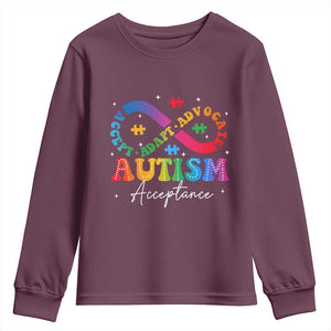 Autism Awareness Acceptance Youth Sweatshirt Infinity Symbol Neurodiversity TS10 Maroon Print Your Wear