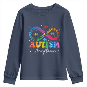 Autism Awareness Acceptance Youth Sweatshirt Infinity Symbol Neurodiversity TS10 Navy Print Your Wear