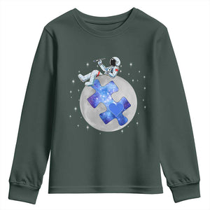 Autism Awareness Astronaut Youth Sweatshirt Space Stars Autistic Kids Sped Teacher TS10 Dark Forest Green Print Your Wear