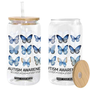 Autism Awareness Blue Butterflies Glass Can Accept Love Understand TS02 White Print Your Wear