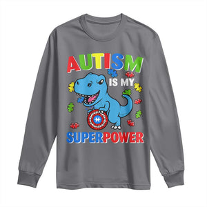 Autism Awareness Is My Superpower Long Sleeve Shirt Cute Dinosaur Dino Kids Boys TS10 Charcoal Print Your Wear
