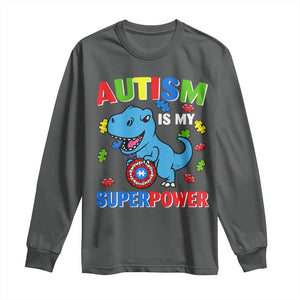 Autism Awareness Is My Superpower Long Sleeve Shirt Cute Dinosaur Dino Kids Boys TS10 Dark Heather Print Your Wear