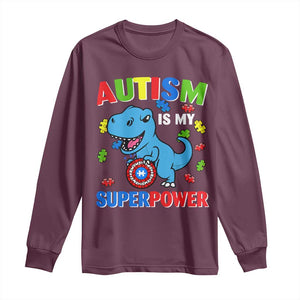 Autism Awareness Is My Superpower Long Sleeve Shirt Cute Dinosaur Dino Kids Boys TS10 Maroon Print Your Wear