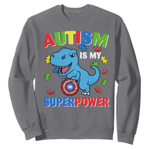 Autism Awareness Is My Superpower Sweatshirt Cute Dinosaur Dino Kids Boys TS10 Charcoal Print Your Wear