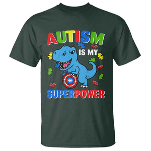 Autism Awareness Is My Superpower T Shirt Cute Dinosaur Dino Kids Boys TS10 Dark Forest Green Print Your Wear