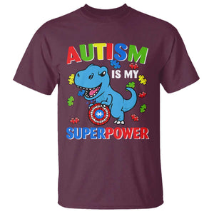 Autism Awareness Is My Superpower T Shirt Cute Dinosaur Dino Kids Boys TS10 Maroon Print Your Wear