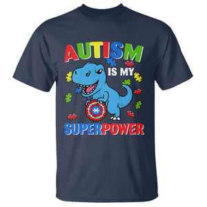 Autism Awareness Is My Superpower T Shirt Cute Dinosaur Dino Kids Boys TS10 Navy Print Your Wear