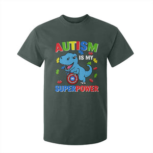 Autism Awareness Is My Superpower T Shirt For Kid Cute Dinosaur Dino Kids Boys TS10 Dark Forest Green Print Your Wear