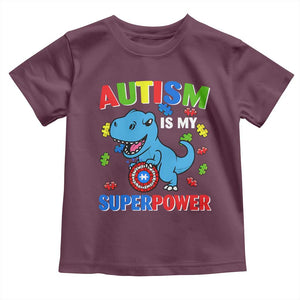 Autism Awareness Is My Superpower Toddler T Shirt Cute Dinosaur Dino Kids Boys TS10 Maroon Print Your Wear