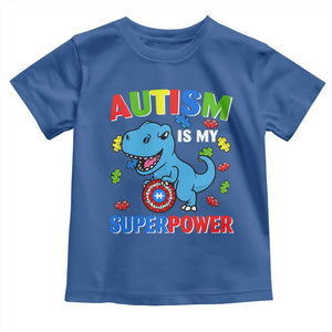 Autism Awareness Is My Superpower Toddler T Shirt Cute Dinosaur Dino Kids Boys TS10 Royal Blue Print Your Wear