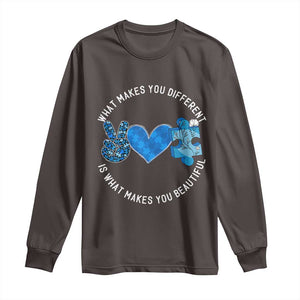 Autism Awareness Long Sleeve Shirt What Makes You Different Is What Makes You Beautiful TS10 Dark Chocolate Print Your Wear