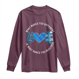 Autism Awareness Long Sleeve Shirt What Makes You Different Is What Makes You Beautiful TS10 Maroon Print Your Wear