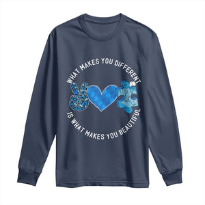 Autism Awareness Long Sleeve Shirt What Makes You Different Is What Makes You Beautiful TS10 Navy Print Your Wear