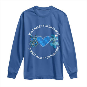 Autism Awareness Long Sleeve Shirt What Makes You Different Is What Makes You Beautiful TS10 Royal Blue Print Your Wear