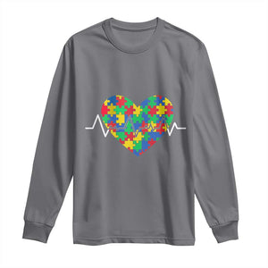 Autism Awareness Love Heart Puzzle Acceptance Long Sleeve Shirt TS10 Charcoal Print Your Wear