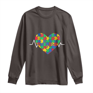 Autism Awareness Love Heart Puzzle Acceptance Long Sleeve Shirt TS10 Dark Chocolate Print Your Wear