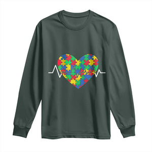 Autism Awareness Love Heart Puzzle Acceptance Long Sleeve Shirt TS10 Dark Forest Green Print Your Wear
