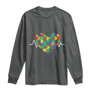 Autism Awareness Love Heart Puzzle Acceptance Long Sleeve Shirt TS10 Dark Heather Print Your Wear