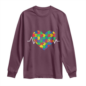 Autism Awareness Love Heart Puzzle Acceptance Long Sleeve Shirt TS10 Maroon Print Your Wear