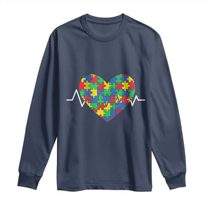 Autism Awareness Love Heart Puzzle Acceptance Long Sleeve Shirt TS10 Navy Print Your Wear