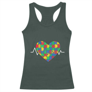Autism Awareness Love Heart Puzzle Acceptance Racerback Tank Top TS10 Dark Forest Green Print Your Wear
