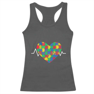 Autism Awareness Love Heart Puzzle Acceptance Racerback Tank Top TS10 Dark Heather Print Your Wear