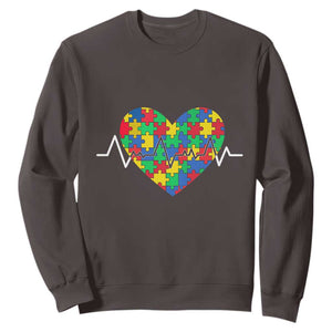 Autism Awareness Love Heart Puzzle Acceptance Sweatshirt TS10 Dark Chocolate Print Your Wear
