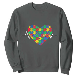 Autism Awareness Love Heart Puzzle Acceptance Sweatshirt TS10 Dark Heather Print Your Wear