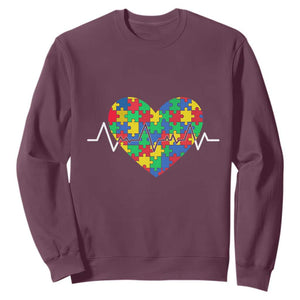 Autism Awareness Love Heart Puzzle Acceptance Sweatshirt TS10 Maroon Print Your Wear