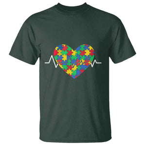 Autism Awareness Love Heart Puzzle Acceptance T Shirt TS10 Dark Forest Green Print Your Wear