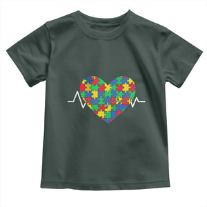 Autism Awareness Love Heart Puzzle Acceptance Toddler T Shirt TS10 Dark Forest Green Print Your Wear