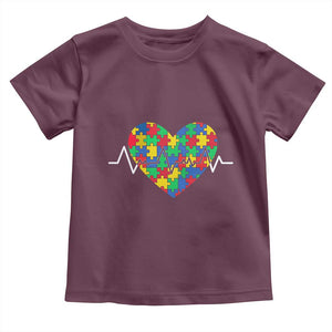 Autism Awareness Love Heart Puzzle Acceptance Toddler T Shirt TS10 Maroon Print Your Wear