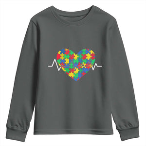 Autism Awareness Love Heart Puzzle Acceptance Youth Sweatshirt TS10 Dark Heather Print Your Wear