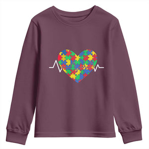 Autism Awareness Love Heart Puzzle Acceptance Youth Sweatshirt TS10 Maroon Print Your Wear