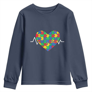 Autism Awareness Love Heart Puzzle Acceptance Youth Sweatshirt TS10 Navy Print Your Wear