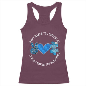 Autism Awareness Racerback Tank Top What Makes You Different Is What Makes You Beautiful TS10 Maroon Print Your Wear